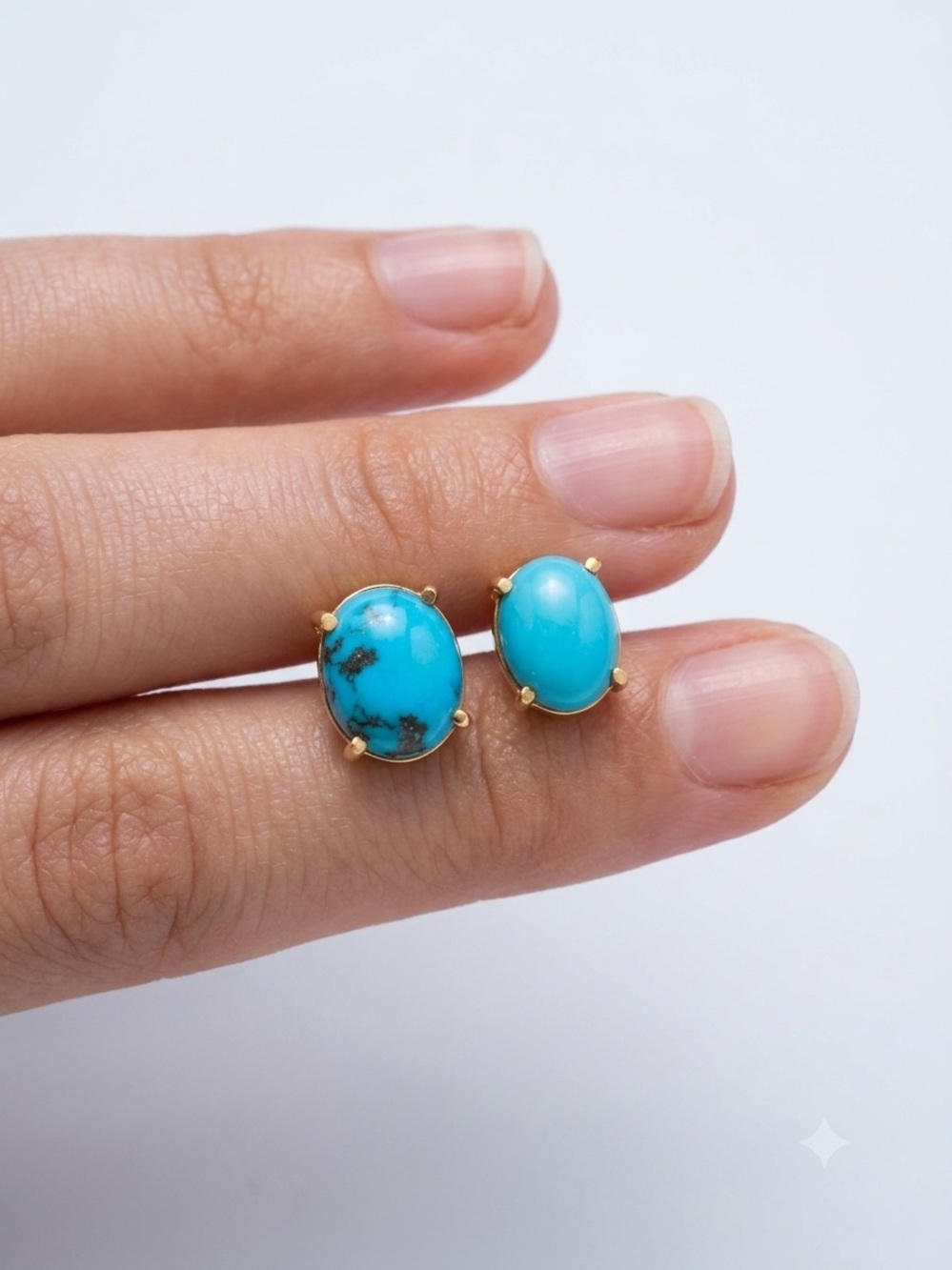 Turquoise Oval 14K Gold-Set Stud Earrings - Blue Turquoise Jewelry